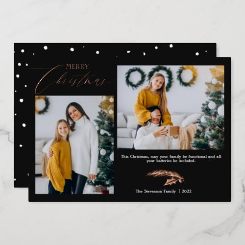 Script 2 photos black merry Christmas Foil Holiday Card