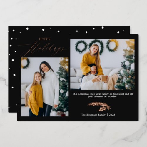 Script 2 photos Chistmas black happy Foil Holiday Card