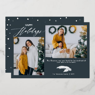 Script 2 photos Chistmas blue happy Foil Holiday Card