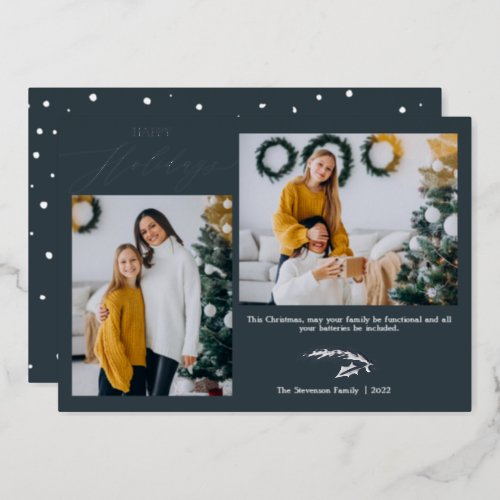 Script 2 photos Chistmas blue happy Foil Holiday Card