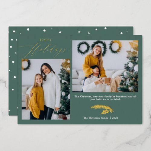 Script 2 photos Chistmas green happy Foil Holiday Card