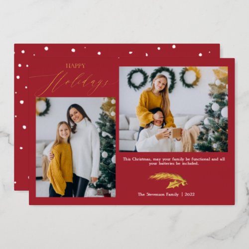 Script 2 photos red foil happy foil holiday card