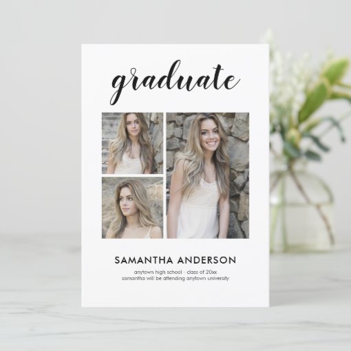 Script 3 Photo Graduation Party Invitation | Zazzle