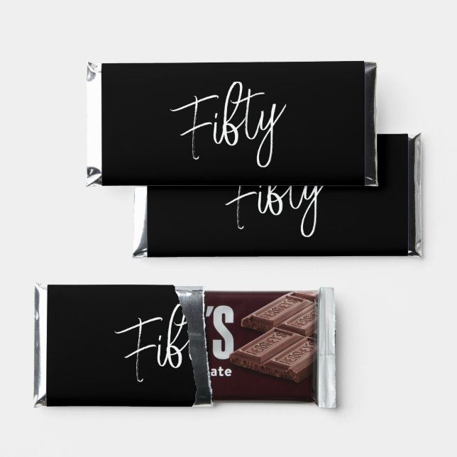 Script 50th Birthday Black Hershey Bar Favors (Front)