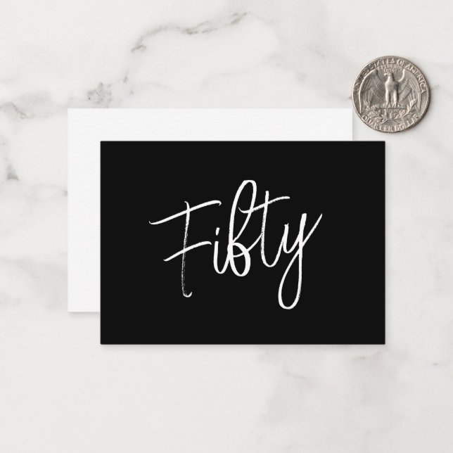 Script 50th Birthday Black Note Card (Front/Back In Situ)