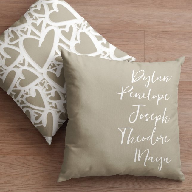 Script 5 Name Family Keepsake Heart Throw Pillow (Creator Uploaded)