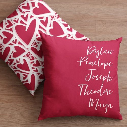 Script 5 Name Family Keepsake Heart Throw Pillow