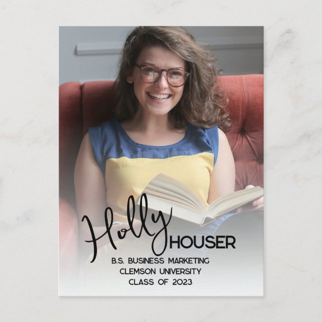 Script 5 Photo Graduation Announcement Postcard (Front)
