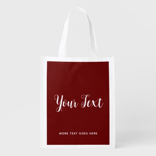Script Add Text Here Elegant Dark Red Double Sided Grocery Bag