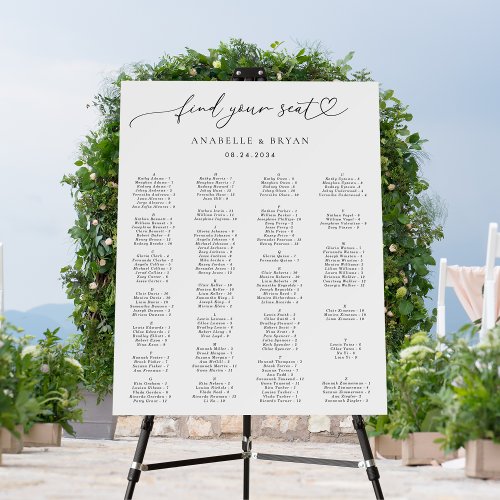 Script Alphabetical Wedding Seating Chart Sign