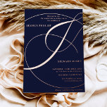 Script ampersand calligraphy wedding rose gold foil invitation<br><div class="desc">Chic and elegant real rose gold foil calligraphy wedding invitation with and flourish ampersand on navy blue. With a beautiful brush calligraphy script.</div>