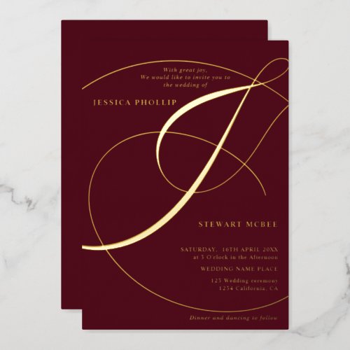 Script ampersand navy calligraphy wedding gold foi foil invitation