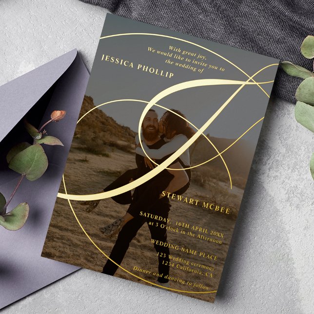 Script ampersand photo calligraphy wedding foil invitation (Creator Uploaded)