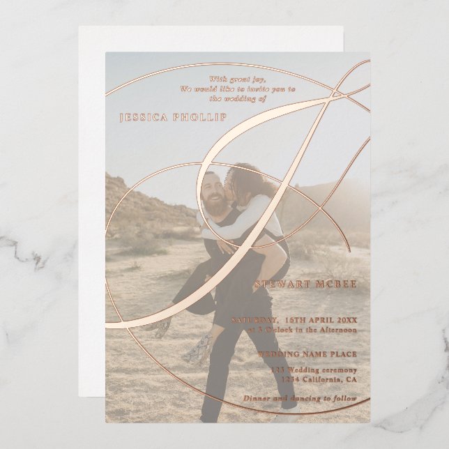 Script ampersand photo calligraphy wedding foil invitation (Front/Back)