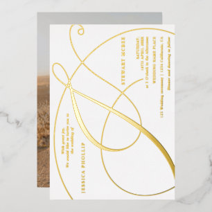 Script ampersand photo calligraphy wedding foil invitation