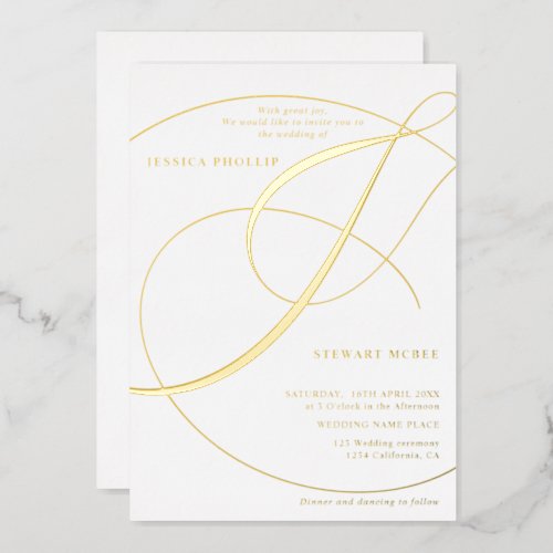 Script ampersand white calligraphy wedding gold foil invitation