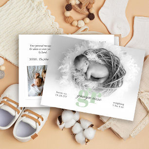 Script and Monogram Baby Photo Birth Announcement Postcard
