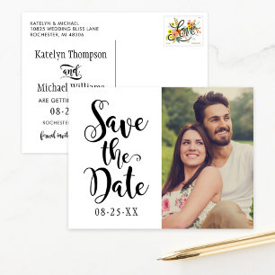 Script and Photo Split Save the Date Announcement Postcard