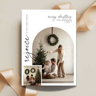 Script Arch Photo Rejoice Biblical Religious Faith Holiday Card