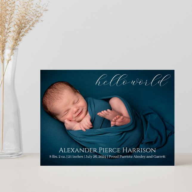 Script Baby Birth Announcement Photo Card (Creator Uploaded)