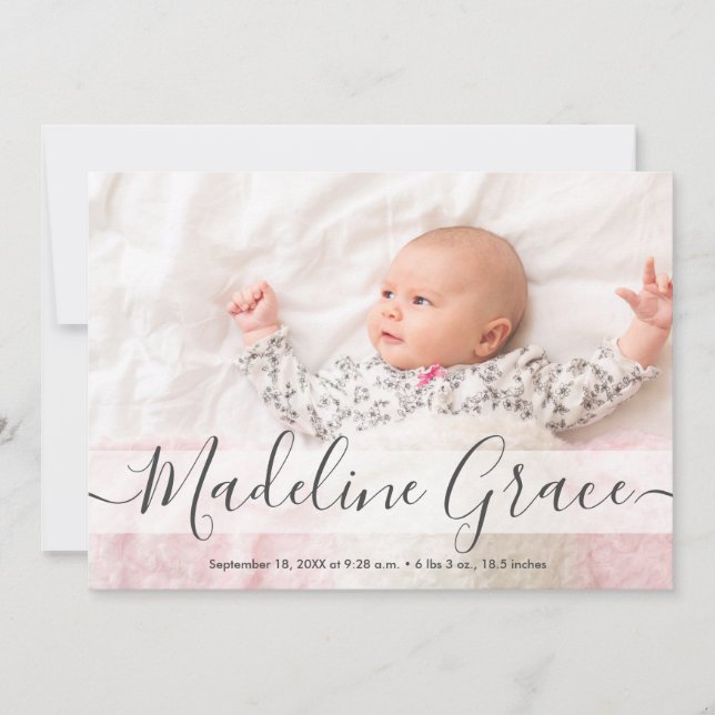 Script Baby Name Custom Photo Birth announcement (Front)