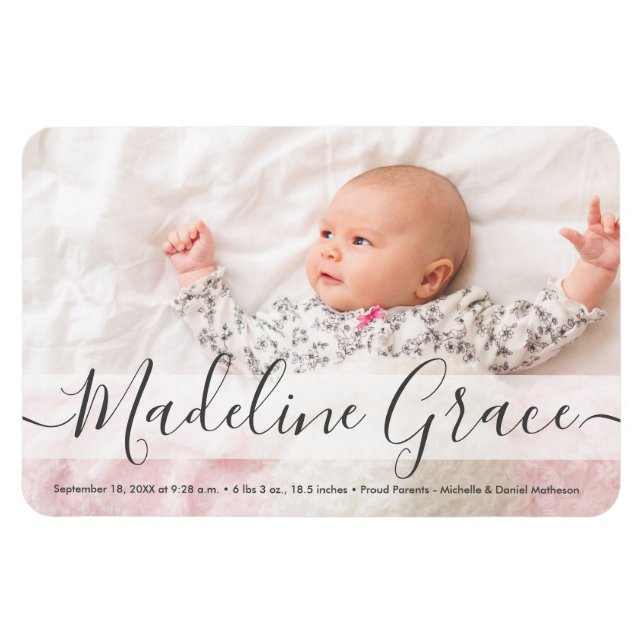 Script Baby Name Custom Photo Birth announcement Magnet (Horizontal)