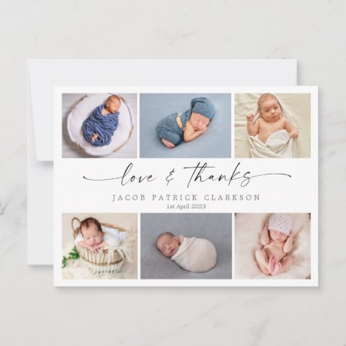 Script baby thank you card love and thanks postcard
