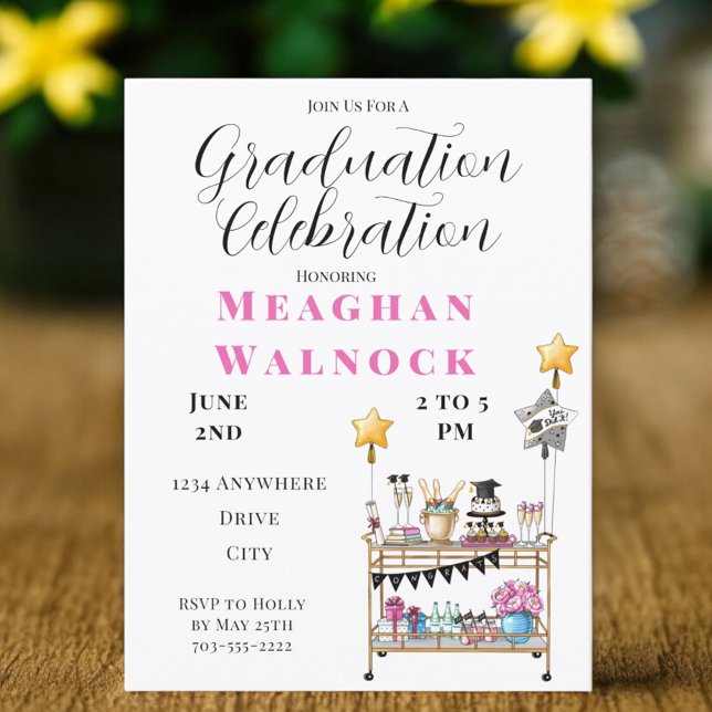 Script Bar Cart Graduation Invitation Postcard (Creator Uploaded)