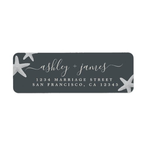 Script Beach Starfish Black Wedding Return Address Label