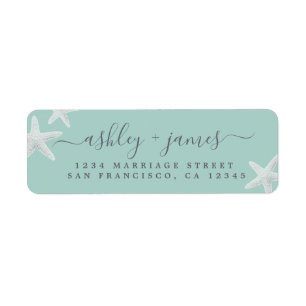 Script Beach Starfish Blue Wedding Return Address Label