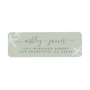 Script Beach Starfish Green Wedding Return Address Label