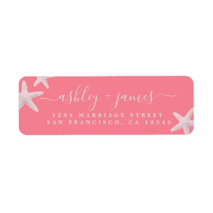 Script Beach Starfish Pink Wedding Return Address Label