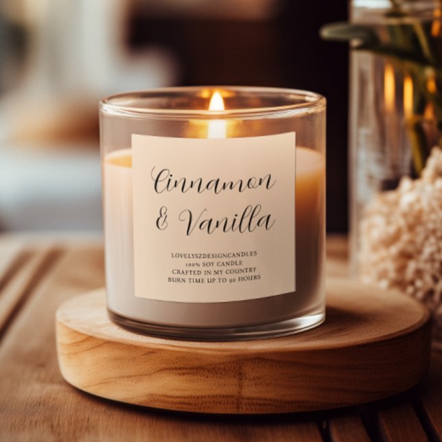 Script Beige Candle Product Label (Creator Uploaded)