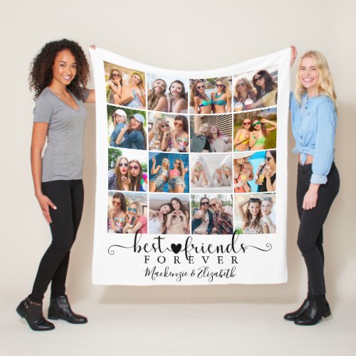 Script Best Friends Forever 16 Photo Collage White Fleece Blanket