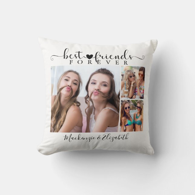 Script Best Friends Forever 3 Photo Names Throw Pillow (Front)