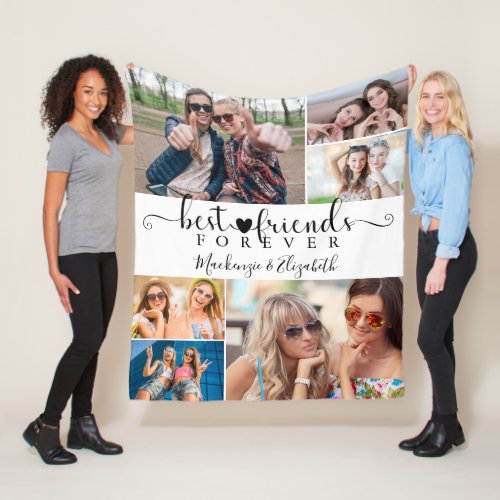 Script Best Friends Forever 6 Photo Collage White Fleece Blanket