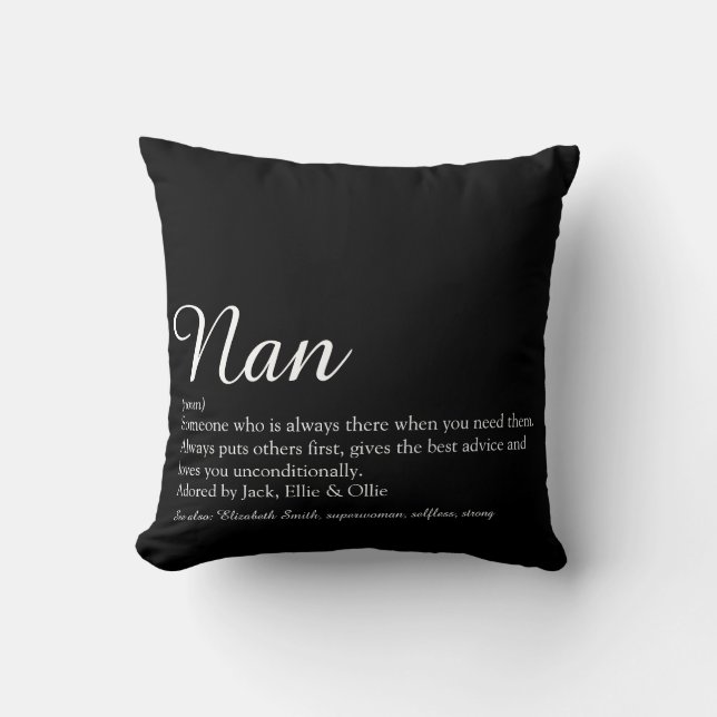 Script Best Grandma, Grandmother Definition Throw Pillow (Front)