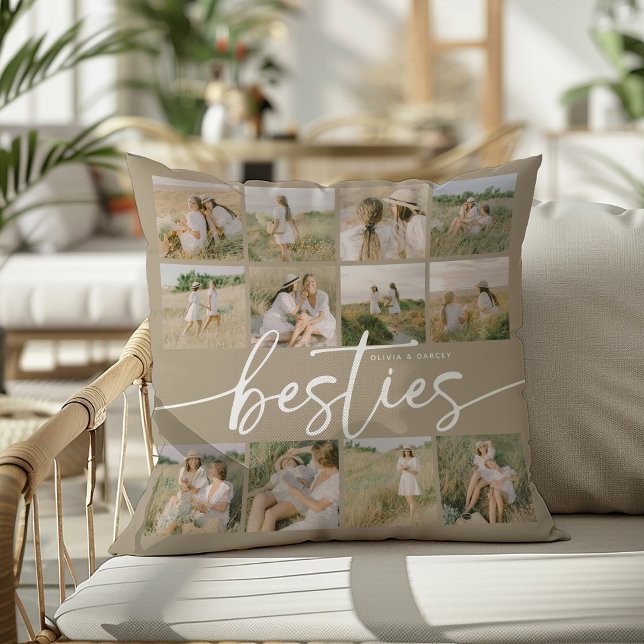 Script Besties Photo Collage Personalized Throw Pillow (Creator Uploaded)