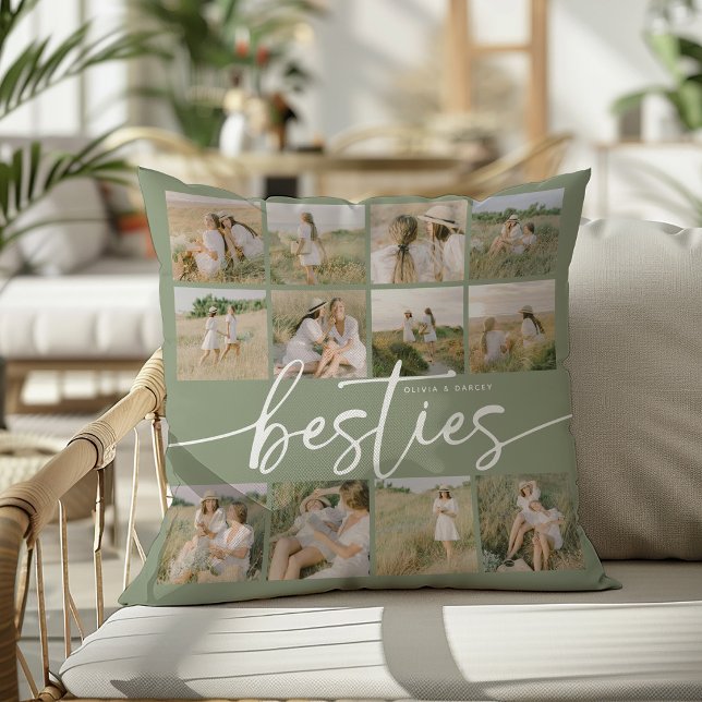 Script Besties Photo Collage Personalized Throw Pillow (Creator Uploaded)