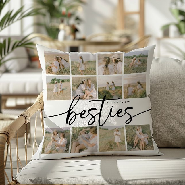 Script Besties Photo Collage Personalized Throw Pillow (Creator Uploaded)
