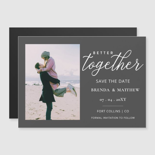 Script Better Together Minimalist Simple Photo Magnetic Invitation (Front/Back)