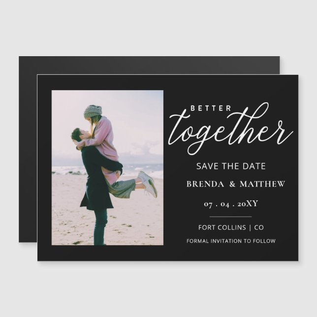 Script Better Together Minimalist Simple Photo Magnetic Invitation (Front/Back)