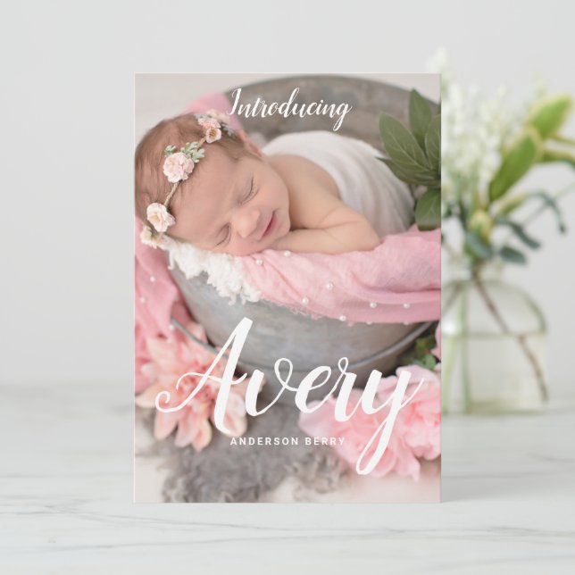 Script Birth Announcement for Baby Girl (Standing Front)