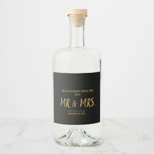 Script Black and Gold Elegant Mr & Mrs. Wedding Liquor Bottle Label