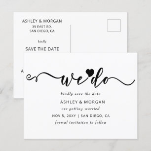 Script Black and White Heart We Do Save the Date Announcement Postcard