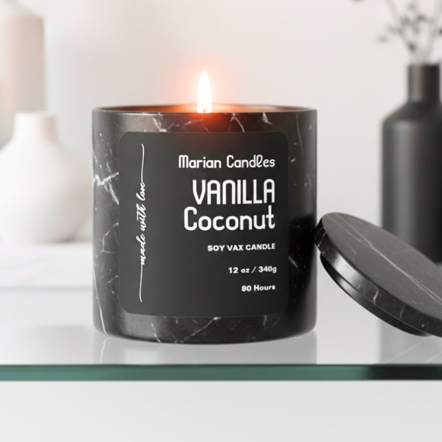 Script Black and white Personalized Candle Label (Creator Uploaded)