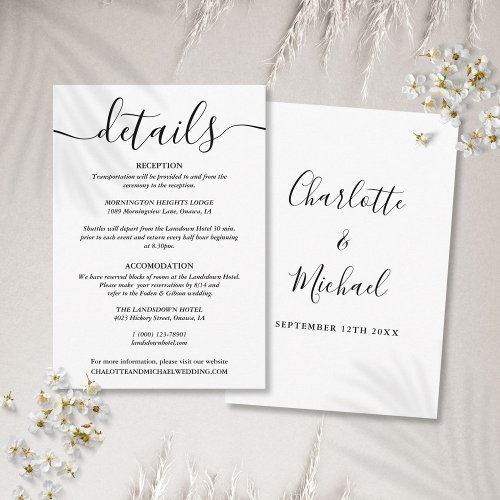 Script Black And White Wedding Details Information Enclosure Card