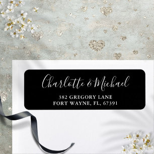 Script Black And White Wedding Return Address Label