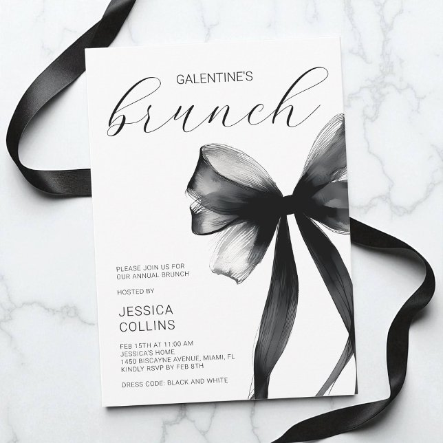 Script Black Bow Galentine's Day Brunch Party Invitation (Script Black Bow Galentine's Day Brunch Party Invitation)