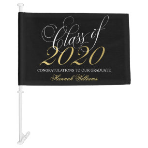 Script Black Gold Class of 2020 Graduation Car Flag